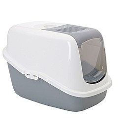 Stylish Cat Litter Box - with Tall Sides & Top Opening - Active Carbon Filter - Ideal for Anxious or Nervous Cats and Timid Kittens (- Light Grey)