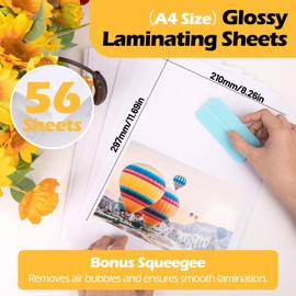 TECKWRAP Glossy Laminating Sheets Clear Laminate Sheets for Inkjet Printable Vinyl Sticker Paper Transfer Paper 8.26" x 11.69" A4 56pcs Clear Contact Paper for Scrap-Booking Photo Paper