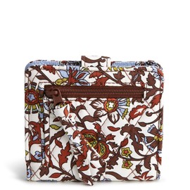 Vera Bradley Women's Premium Cotton Small Tab Wallet, Marrakesh Vines Cream, One Size