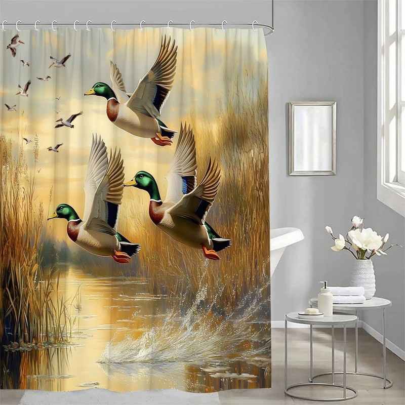YSSFAV Mallard Duck Shower Curtain Flying Ducks Rustic Hunting Country