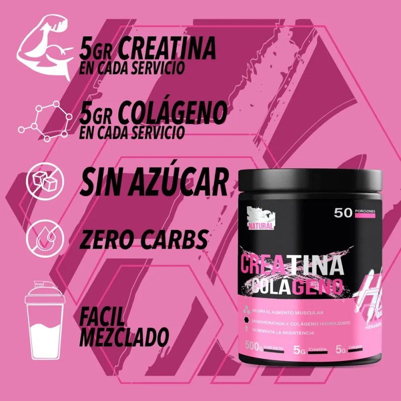 Suplemento Monohidratada Creatina Colgeno Heragen 500g Natural-