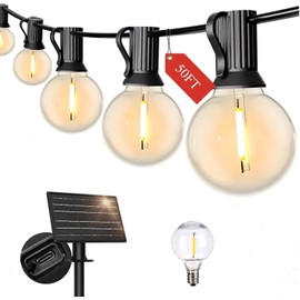 Yuusei Solar String Lights Outdoor 50 FT, Patio Lights for Outside with 25+1 Shatterproof Bulbs, Solar Powered with USB Port, Waterproof Solar LED Hanging Light for Backyard Garden 2700K Warm White