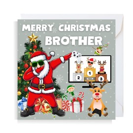 Second Ave Brother Funny Gamer Santa Christmas Children's Kids Square Xmas Holiday Festive Greetings Card