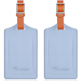 Travelambo Luggage Tags for Suitcases Faux Leather Privacy Protection 2 Pack Bag Tags Travel Accessories Essential, Cross Blue