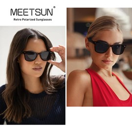 MEETSUN Polarized Sunglasses for Men Women Classic Retro Square Driving Sun Glasses UV Protection Matte Leopard Grey