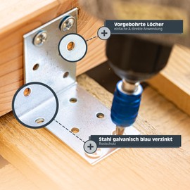 Helpmate Perforated Angle Bracket, 40 x 40 x 20 mm, Galvanised, Blued, Wood Connector, Pack of 24, 8099972, Silver