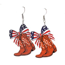 American Flag Dangle Earrings USA Wooden Earrings 4th of July American Patriotic Earrings-4