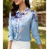 MAAYKOM Women's Printed Flowers Commercial Long Sleeved Casual Loose Lapel