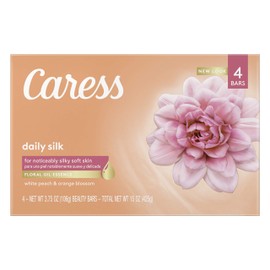 Caress Beauty Bar Soap For Silky, Soft Skin Daily Silk With Silk Extract and Floral Oil Essence 3.75 oz 4 Bars