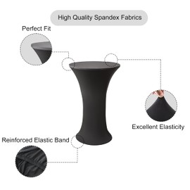Viiamacki 24x43 Inch Round Spandex Cocktail Tablecloth, Black Elastic Fitted Highboy Bar Table Cloth, High Top Circular Base Adjustable Pub Table Cover for Wedding Pool Party Anniversary