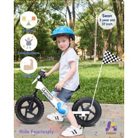 KRIDDO Pro Toddler Balance Bike for 2+ Year Old, 12 Inch Push Bicycle w Hand Brake & Kickstand, Gift Bike for 2-5 Boys Girls, White