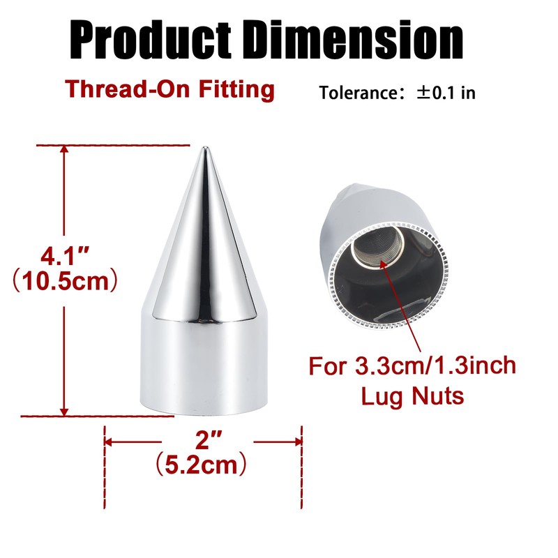 Cabtherlyn 33mm x 4 1/4" Chromed Spike Lug Nuts Covers
