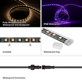 BTF-LIGHTING IP68 Waterproof Outdoor RGBW LED Strip 5050SMD RGB+Warm White(3000K-3500K) 4 Colors in 1 DC24V 16.4ft 5m 60LED/m Multi-Colored Tape Lights Can Work Under Water(No Adapter or Controller)
