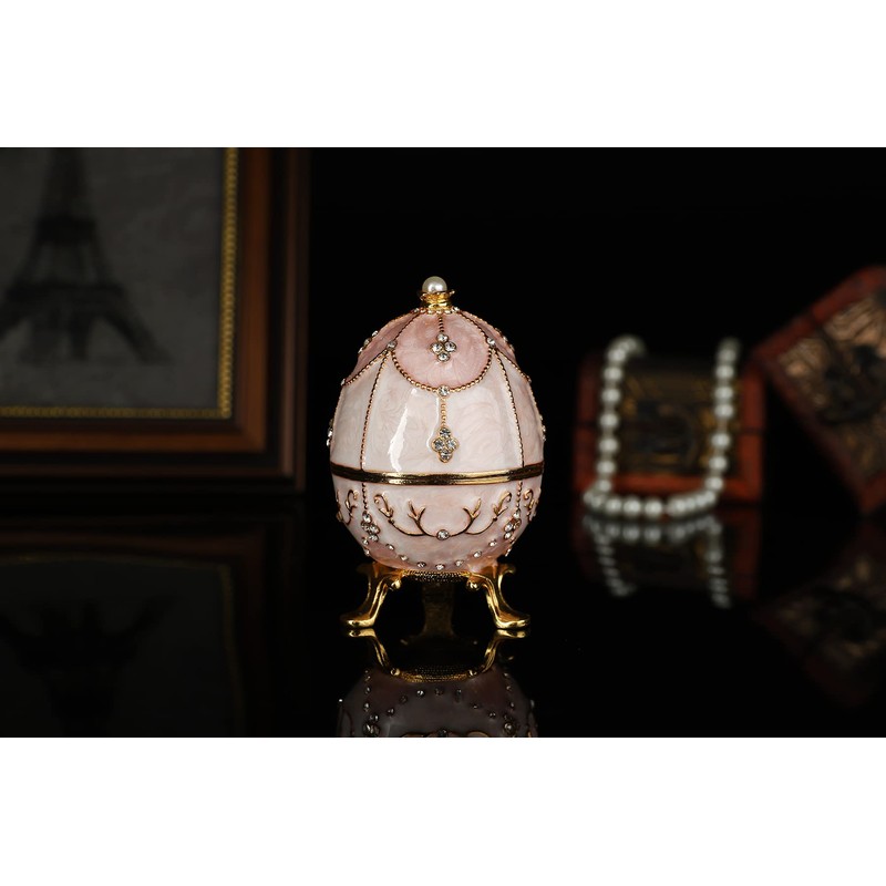 QIFU Hand Painted Easter Egg Figurine Trinket Box Hinged, Unique