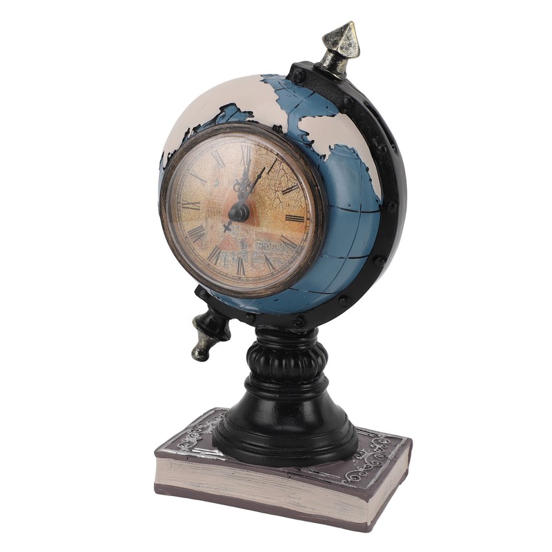 Globe Clock Decorative Desk Ornament Resin World Map Clock with