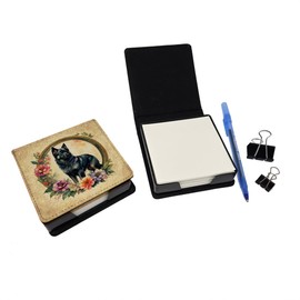 Caroline's Treasures Schipperke and Flowers PU Leather Note Paper Holder with Artist-Designed Cover, Desk Accessory, Office Gift
