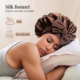 Dresyu Silk Bonnet for Sleeping Women Satin Hair Bonnet Single Layer Soft Breathable Sleep Cap Wrap with Tie Band Curly Hair