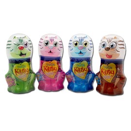 Cutie Katty Kätzchen Lutscher 4er Pack – Saure Brause-Dip Lutscher (Erdbeer, Cola, Himbeer, Apfel) – 4 Geschmäcker + Katzen-Designs, Kinder Mitgebsel