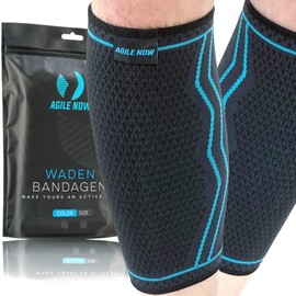 AGILE NOW® Calf Bandage Set of 2 Stabilises & Relieves Calves with Every Movement - Compression Socks for Men and Women - Non-Slip & Breathable Compression Bandages (L, Blue)