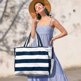 oscaurt Beach Tote Bag for Women Waterproof Foldable Handbag Shopping Bag with Zipper and Pockets Gifts for Women Travel Beach Essential