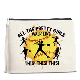 UPNEGE Softball Gifts for Girls Women Makeup Bag, Softball Player Gift All the Pretty Girls Walk Like This Softball Cosmetic Bag Zipper Makeup Pouch
