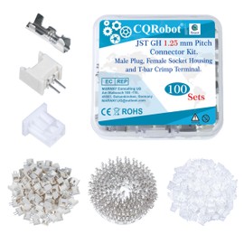 CQRobot JST GH 1.25 mm Pitch 2-Pin JST Wiring Connecting IC Male Plugs, Female Sockets Housing and T-Shaped Crimp Terminal Connector Kit. 100 Sets/400 Pieces JST GH Connector Adapter Cable Assembly.