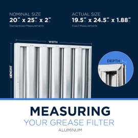 Kleen-Gard Aluminum Commercial Kitchen Hood Filter, Range Hood Baffle Grease Filter for Restaurant Kitchen Exhaust Hoods, 20H x 25W | Actual Size: 19.5H x 24.5W x 1.88D inches | (Pack of 2)
