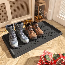 SUPENUIN 2PC Boot-Tray Heavy Duty Rubber Mat with Lip Waterproof Shoe Mat Tray for Entryway Indoor Outdoor Multi Use Catch All Trays Entryway Shoe Cleaning Boot Storage 16x27.5 Inches