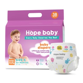 HOPE BABY Diapers Size 5(Over 33 LBS) Disposable Baby Diapers Newborn Dry, 38 Count Softness & Comfort Fit, Leak-Proof Overnight Protection, Hypoallergenic with Skin