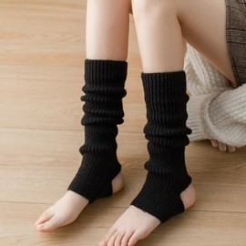 TTPSRY Leg Warmers for Women Knit Stirrup Long Ribbed Leg Warmer High Footless Knitted Thigh Socks Knee Warmer Over Knee Footless Socks for Yoga Ballet Dance(Black,50cm)