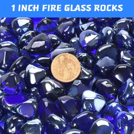 vchin Fire Glass, Cobalt Blue Fire Stone for Propane Firepit, Fireplace and Outdoor Decorative. High Luster Diamonds 1 Inch Glass Beads, 10LB