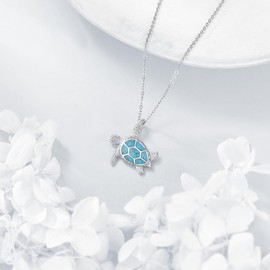 DAYLINLOVE Turtle Necklace 925 Sterling Silver Sea Turtle Turquoise Pendant Necklace Ocean Beach Jewellery Gifts for Women Girls