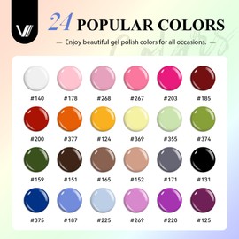 VANREESA 42 Pcs Gel Nail Polish Kit with U V Light 24 Colors Gel Polish Nail Kit Pink Red Orange Yellow Green Brown Blue Purple Gray Complete Nail Kit with Manicure Tools Gifts for Women