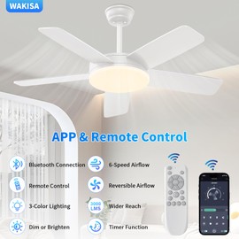 45 Inch Ceiling Fans with Lights and Remote/APP, Quick Install, 3CCT, 6 Speeds, Reversible, Dimmable, White Low Profile Ceiling Fan with Light for Living Room Kitchen Bedroom Patio Indoor Outdoor