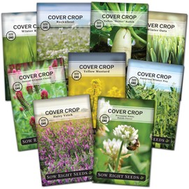 Sow Right Seeds - Cover Crop Collection for Planting - 9 Packets of Popular and Hardy Cover Crops - Suppresses Weeds, Improves Soil, Helps with Erosion - Non-GMO Heirloom Packet to Grow - Great Gift