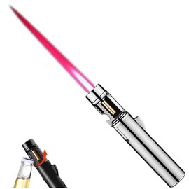 Torch Lighter, Camping Lighter with Beer Opener, Refillable Butane Gas Windproof Jet Flame Lightsaber, Red/Blue Flame with Safety Lock for Outdoor, Campfires, Camping, BBQ, Candles, Baking, Gift