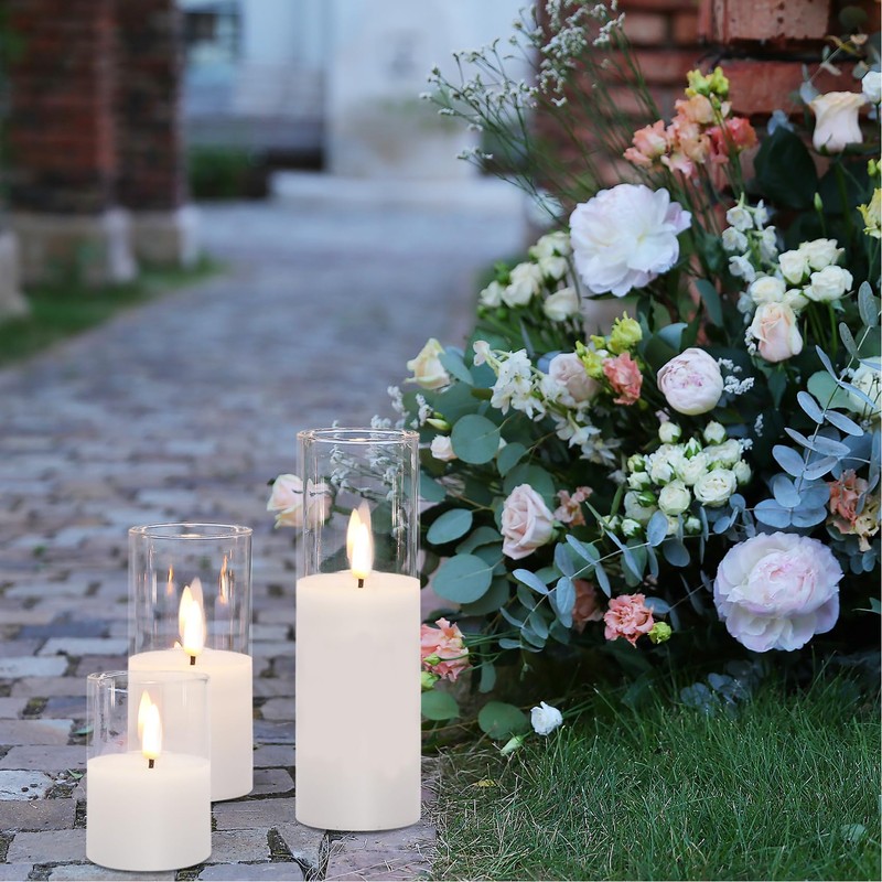 Girimax Slim Clear Glass Flameless Candles with Remote, Flickering Battery