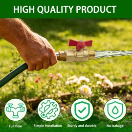 BesNPT Garden Hose Shut Off Valve Full Flow,Brass 3/4” GHT Garden Hose Ball Valve Adapter Coupling,Heavy Duty No Restricted-Flow Water Shut-Off Connector