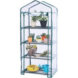Worth Garden 4 Tier Mini Greenhouse - 63'' H x 27'' L x 19'' W - Sturdy Portable Gardening Shelves with PVC Cover - Small Green House Use in Indoor & Outdoor for Plants Flowers