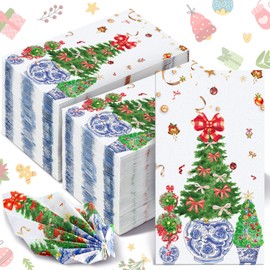 Jetec 200 Pcs Christmas Guests Napkins Disposable Hand Towels for Bathroom Christmas Tree Decorative Disposable Guests Napkins Topiary Trees Paper Guest Towels for Xmas Holiday Kitchen Dining Table