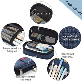 EASTHILL Pencil Case Big Capacity Pencil Pouch Storage Bag for Student Girl Adult of Office College School Organizer - Navy Blue