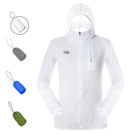 Dooy Sun Protection Jacket Ultra Light Thin Breathable Packable Outdoor Cycling Jacket Hoodie Skin Clothing for Men & Women（White,2XL）