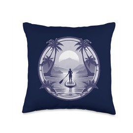 Enjoy SUP Stand Up Paddle Sport Surfboard Board Enjoy SUP Boat Sunset Stand Up Paddle Board Throw Pillow, 16x16, Multicolor