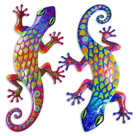 Pipilily 2 Pack Metal Gecko Wall Art, Metal Lizard Indoor Outdoor Hanging Sculpture Decor for Garden Yard Living Room Bedroom Patio Balcony (Style 1)