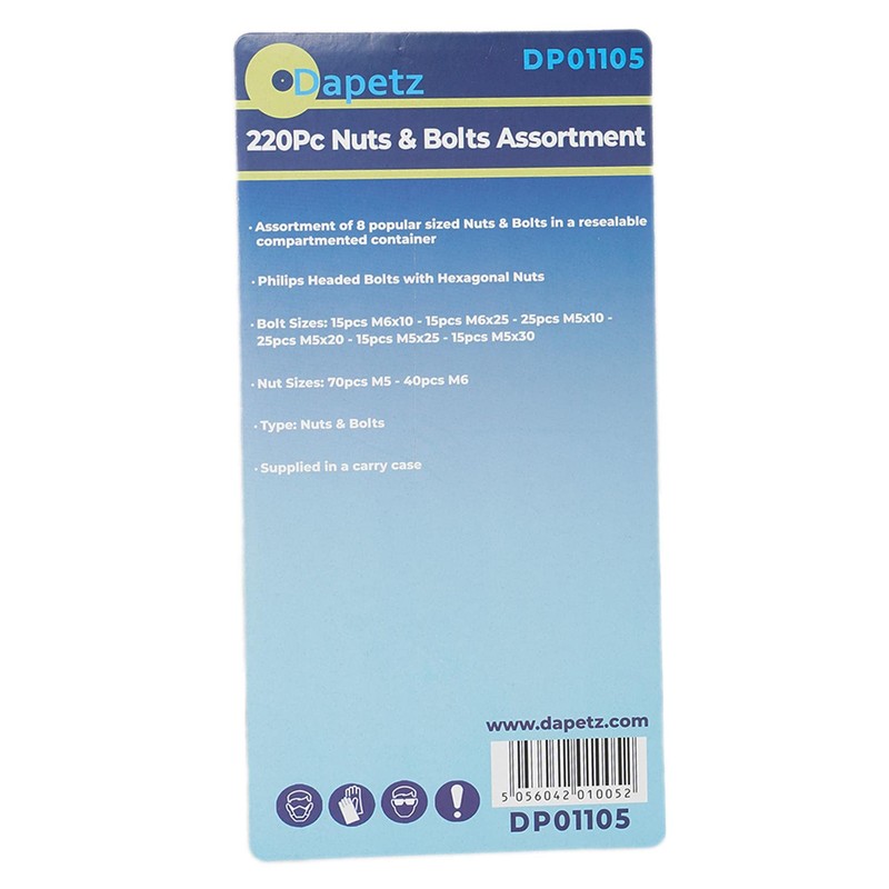 Dapetz® 220 Pcs Hex Bolts and Nuts Set, Steel Machine