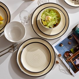 Melamine Dinnerware Set for 4, 12Pcs Dinnerware Sets, Off White Plates And Bowls Sets, Morden Dishes Sets for Indoor and Outdoor Use, Dishwasher Safe BPA Free(Off White)