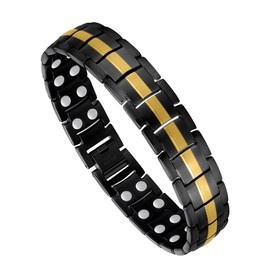 Feraco Magnetic Bracelet for Men Titanium Steel Magnetic Bracelet for Men with Double Row Magnets Adjustable (Black & Gold)