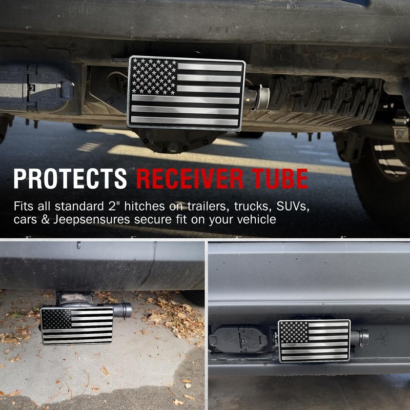 Trailer Hitch Cover with Lock, 2 Inch Receivers, American Flag