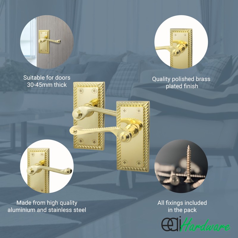 EAI Polished Brass Georgian Scroll Door Handles - 1 Pair