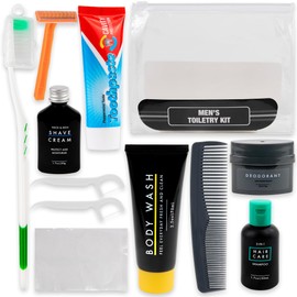 Men’s Travel Toiletry Bag with Supplies, 13 Piece Travel Size TSA Compliant Oral Care and Grooming Essentials Kit